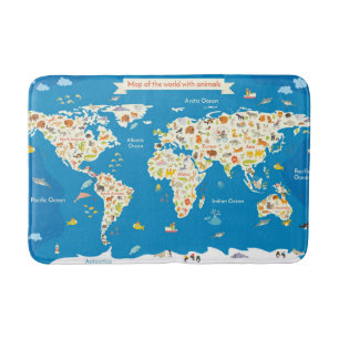 Tapis De Bain Badine la carte du monde avec des animaux