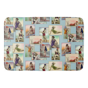 Tapis De Bain Baignade vintage Beautés sur bleu