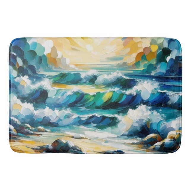 Tapis De Bain Bain Mat Ocean Waves Et Sunrise Art Abstrait (Devant)