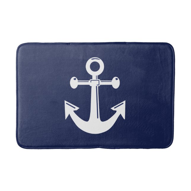 Tapis De Bain Bain Nautique Mat Marine Bleu Et Blanc Ancre (Devant)
