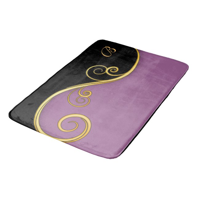 Tapis De Bain Balayage noir pourpre avec initial (Angle)