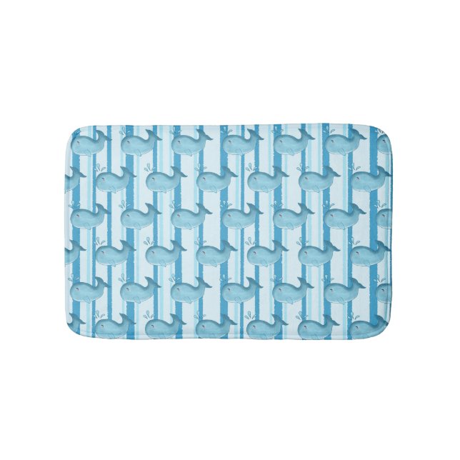 Tapis de bain Baleine Bébé Mignon Rayures Bleues (Devant)