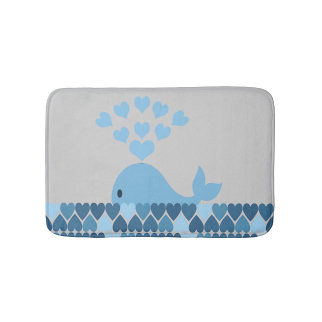 Tapis De Bain Baleine bleue et coeurs (Devant)