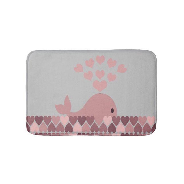 Tapis De Bain Baleine rose et coeurs (Devant)