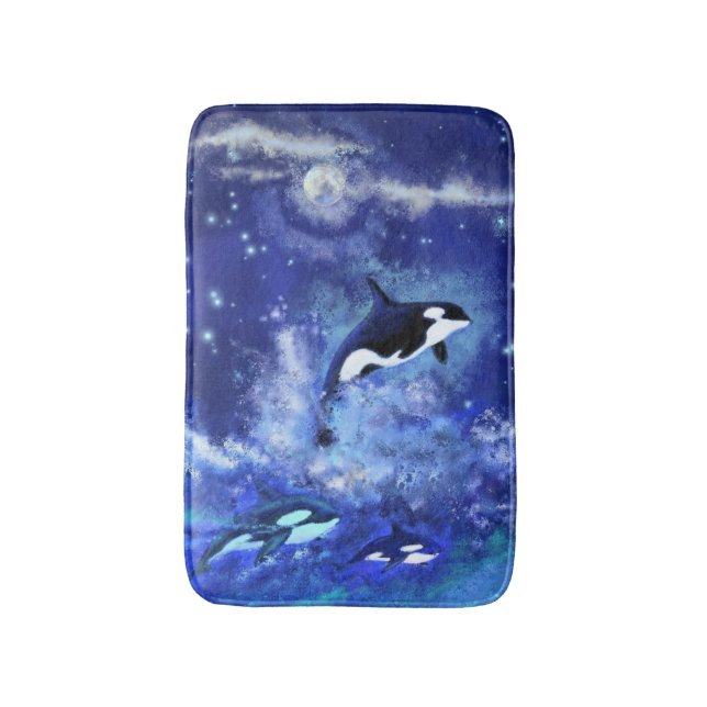 Tapis De Bain Baleines tueuses sur la Pleine lune Bleue Bath Mat (Devant (Vertical))