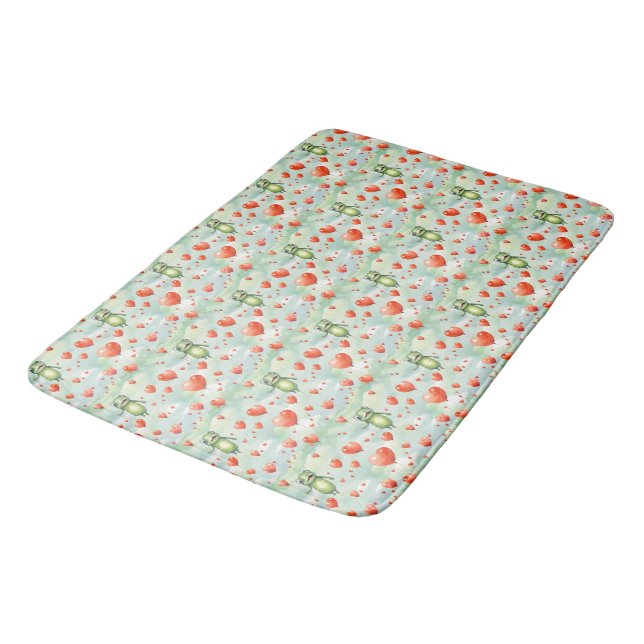 Tapis De Bain Ballons rouges de grenouilles vertes (Angle)