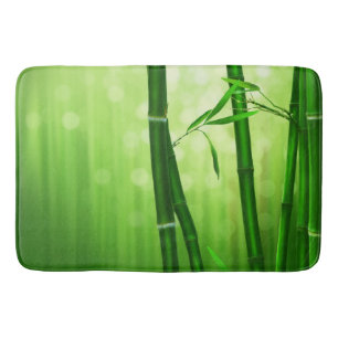 Tapis De Bain Bambou Vert Avec Lumières De Bokeh Pâles À L'Arriè