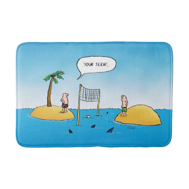 Tapis De Bain Bande dessinée drôle de volleyball de requin (Devant)