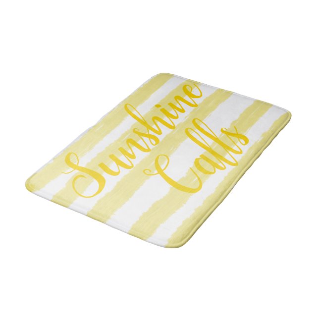 Tapis De Bain Bandes aquarelles blanches et jaune clair (Angle)