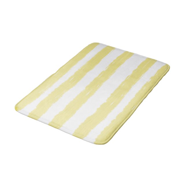 Tapis De Bain Bandes aquarelles jaune clair blanc (Angle)