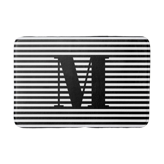 Tapis De Bain Bandes blanches dos personnalisées monogramme init (Devant)
