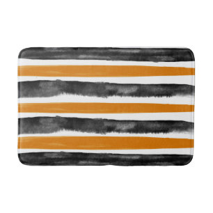 Tapis De Bain Bandes d'aquarelle d'Halloween noir et orange