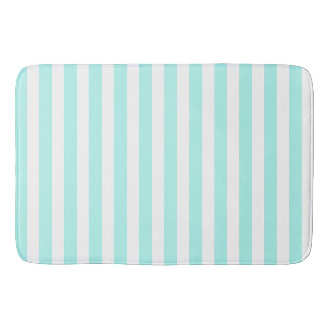 Tapis De Bain Bandes de bonbons turquoise et blanche (Devant)
