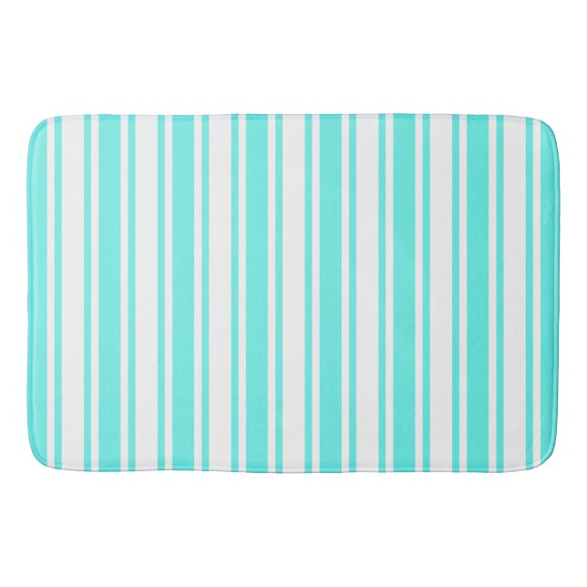Tapis De Bain Bandes de bonbons turquoise et blanche (Devant)