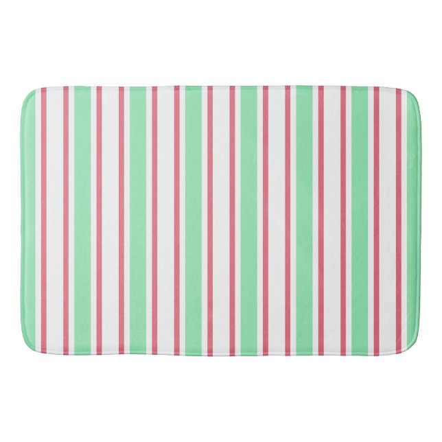 Tapis De Bain Bandes de bonbons vert, rose et blanc à la menthe (Devant)