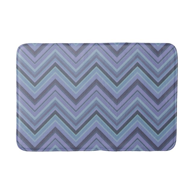 Tapis De Bain Bandes de zigzag gris bleu (Devant)