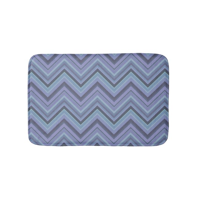 Tapis De Bain Bandes de zigzag gris bleu (Devant)