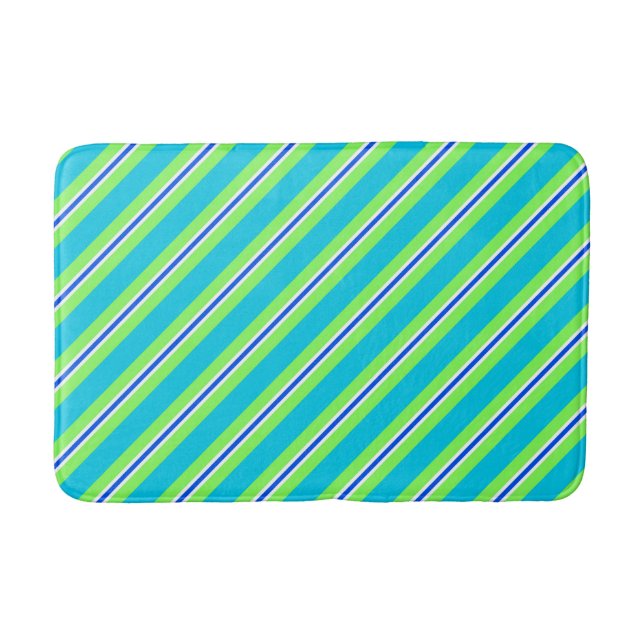 Tapis De Bain Bandes d'été - turquoise et vert citron (Devant)
