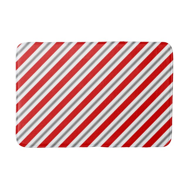 Tapis De Bain Bandes diagonales - rouge profond blanc et gris /  (Devant)