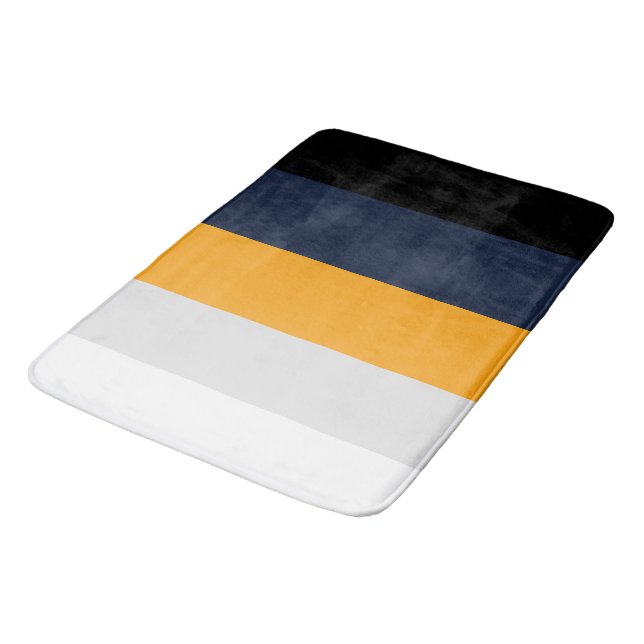 Tapis De Bain Bandes jaunes, bleues, blanches et noires (Angle)