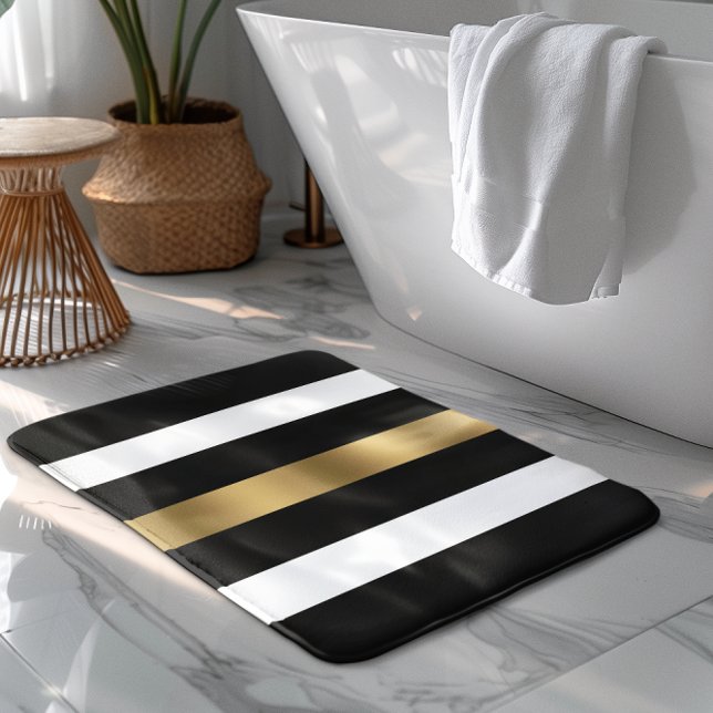 Tapis De Bain Bandes noires, blanches et or (Créateur téléchargé)