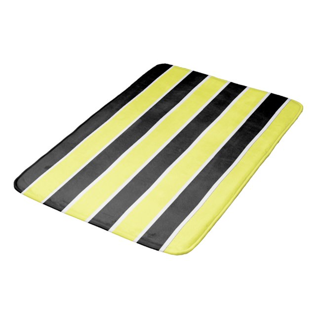 Tapis De Bain Bandes noires, jaunes et blanches (Angle)