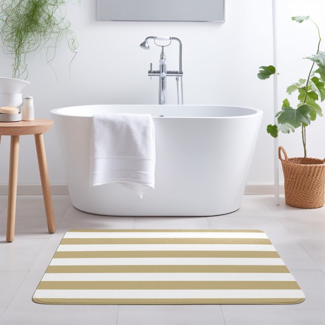 Tapis De Bain Bandes or et blanc | Couleurs modifiables (Créateur téléchargé)