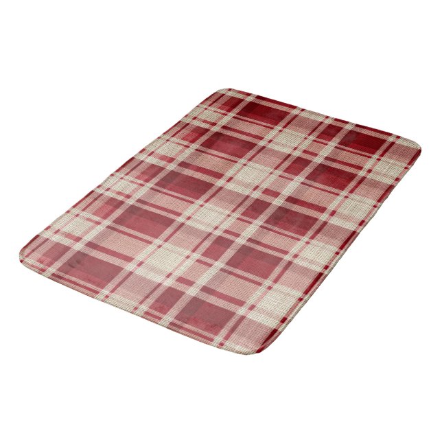 Tapis De Bain Bandes Plaid Crème Rouge (Angle)