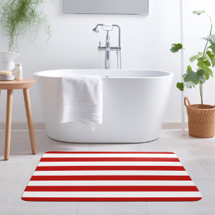 Tapis De Bain Bandes rouges et blanches   Couleurs modifiables