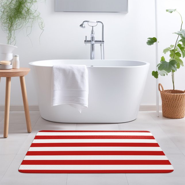 Tapis De Bain Bandes rouges et blanches | Couleurs modifiables (Créateur téléchargé)