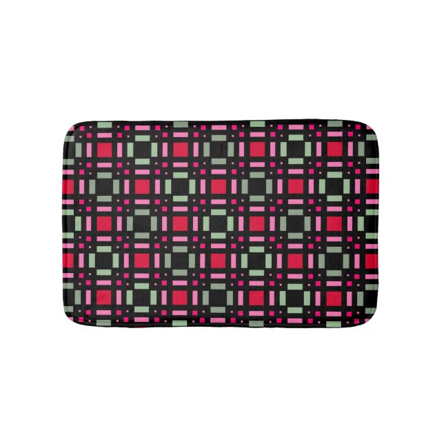 Tapis De Bain Bandes rouges rouges rouges vertes géométriques (Devant)
