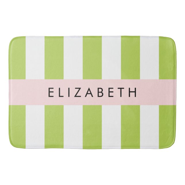 Tapis De Bain Bandes vertes, Lignes, Motif rayé, Votre Nom (Devant)