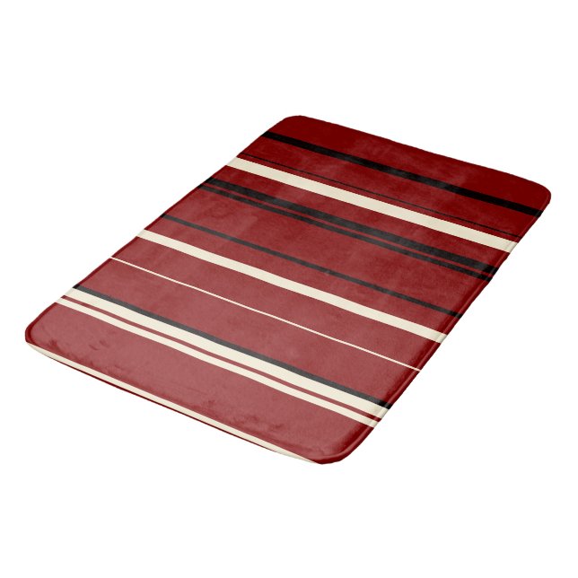 Tapis De Bain Bandes vintages noires et rouges (Angle)