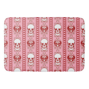 Tapis De Bain Baroque Crâne Motif rose rouge
