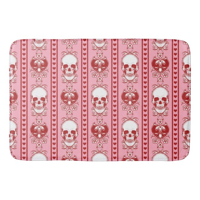 Tapis De Bain Baroque Crâne Motif rose rouge (Devant)