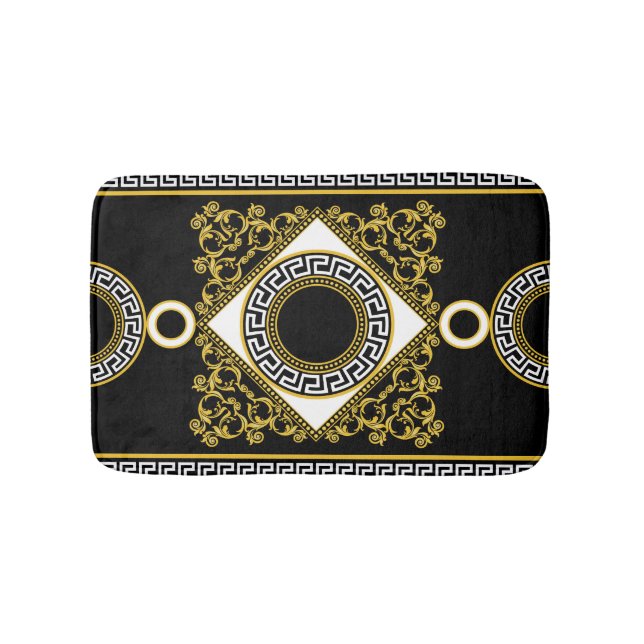 Tapis De Bain Baroque d'or : frontière noire grecque (Devant)