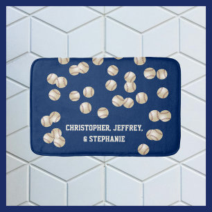 Tapis De Bain Baseball Bleu foncé, Choisissez Votre Couleur, Nom
