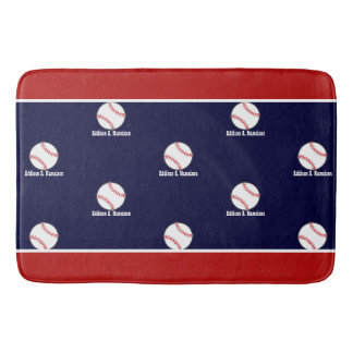 Tapis De Bain Baseball sur Navy Blue Name Sports Room Boys Showe