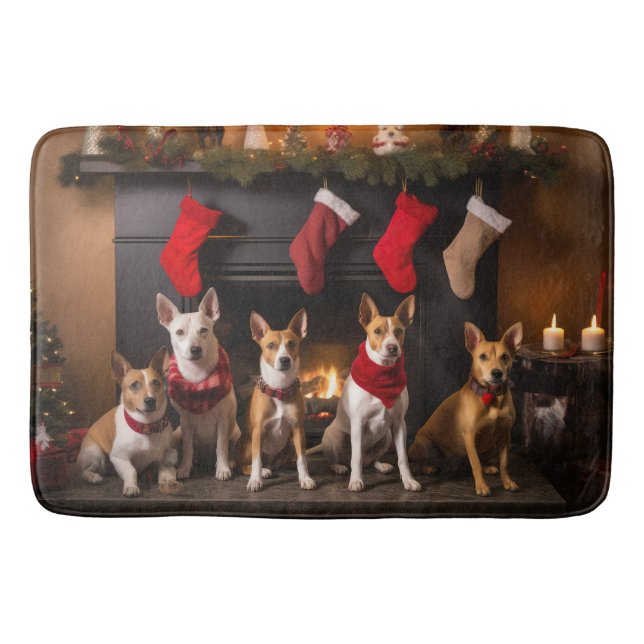 Tapis De Bain Basenji au coin du feu Noël (Devant)