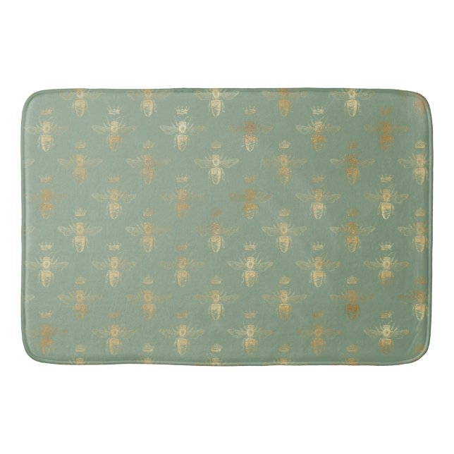 Tapis De Bain Basil Green et Gold Queen Bee (Devant)