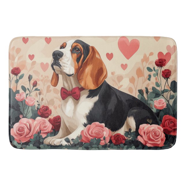 Tapis De Bain Basset Hound avec Roses - Saint Valentin (Devant)