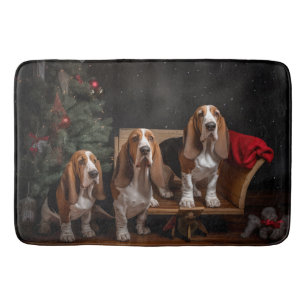 Tapis De Bain Basset Hound Neigeux Traîneau Décor Noël