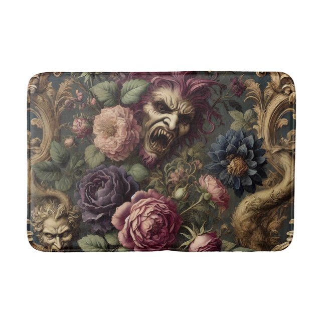 Tapis De Bain Batailles et fleurs baroques - Design floral gothi (Devant)