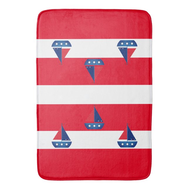 Tapis de bain - Bateau à voile rayures rouges (devant Vertical)