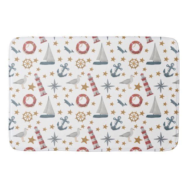 Tapis De Bain Bateau à voile Rose Ancre marine (Devant)