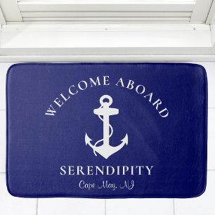 Tapis De Bain Bateau Ancre nautique Marine Monogramme Bienvenue