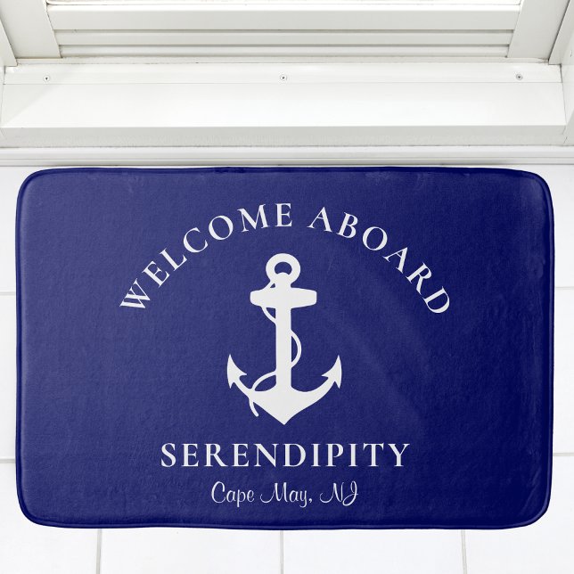 Tapis De Bain Bateau Ancre nautique Marine Monogramme Bienvenue  (Créateur téléchargé)