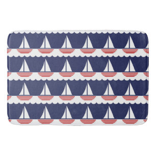 Tapis De Bain Bateau nautique Motif Marine Bleu et Rouge