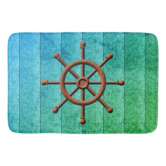 Tapis De Bain Bateau nautique Roue Bois Patiné (Devant)