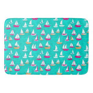 Tapis De Bain Bateaux à voile Motif Rose & Aqua
